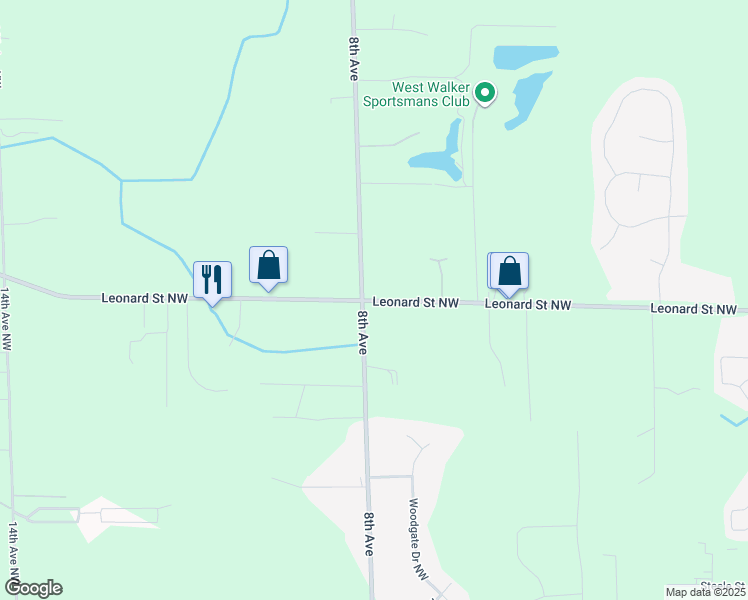 map of restaurants, bars, coffee shops, grocery stores, and more near 758 Leonard Street Northwest in Grand Rapids