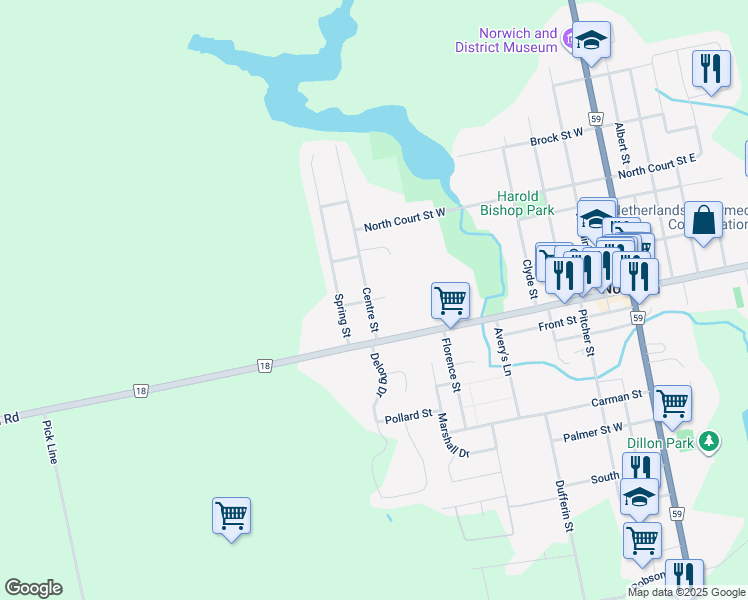 map of restaurants, bars, coffee shops, grocery stores, and more near 6 Centre Street in Norwich