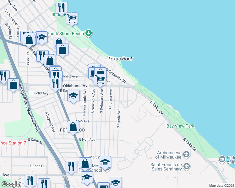 map of restaurants, bars, coffee shops, grocery stores, and more near 3146 South Illinois Avenue in Milwaukee