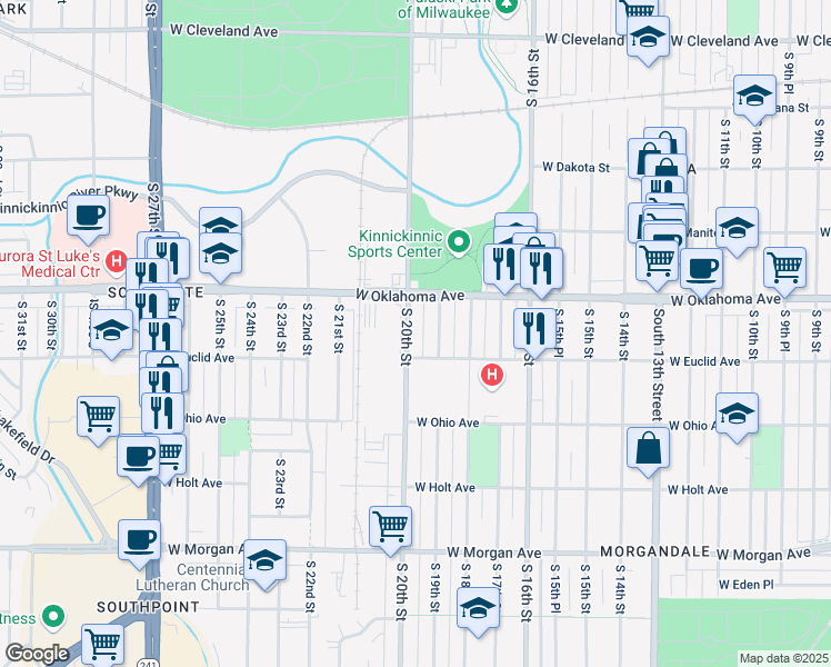 map of restaurants, bars, coffee shops, grocery stores, and more near 3163 South 19th Street in Milwaukee