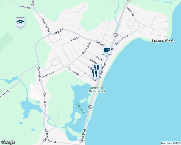 map of restaurants, bars, coffee shops, grocery stores, and more near 13 Perkins Road in Rye