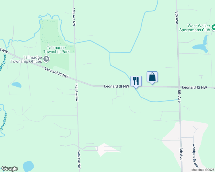map of restaurants, bars, coffee shops, grocery stores, and more near 1230 Leonard Street Northwest in Grand Rapids