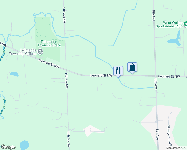 map of restaurants, bars, coffee shops, grocery stores, and more near 1230 Leonard Street Northwest in Grand Rapids