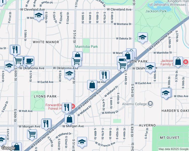 map of restaurants, bars, coffee shops, grocery stores, and more near 3158 South 49th Street in Milwaukee