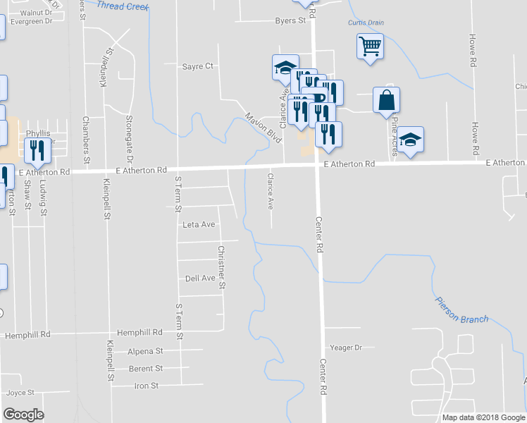 map of restaurants, bars, coffee shops, grocery stores, and more near 3072 Clarice Avenue in Burton