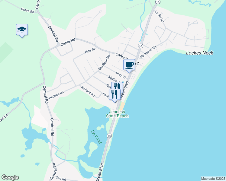 map of restaurants, bars, coffee shops, grocery stores, and more near 13 Perkins Road in Rye