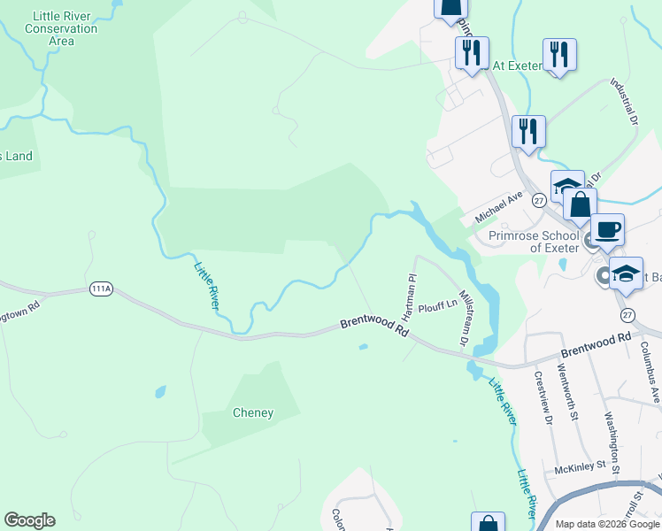 map of restaurants, bars, coffee shops, grocery stores, and more near 19 Garrison Lane in Exeter