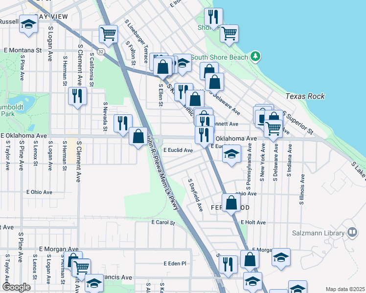 map of restaurants, bars, coffee shops, grocery stores, and more near 1933 East Hillcrest Avenue in Milwaukee