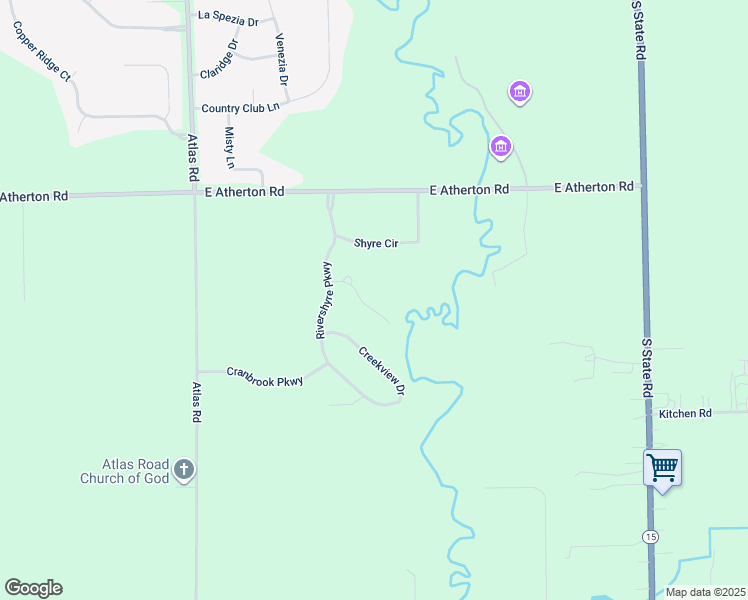 map of restaurants, bars, coffee shops, grocery stores, and more near 9493 Creek Bend Trail in Davison