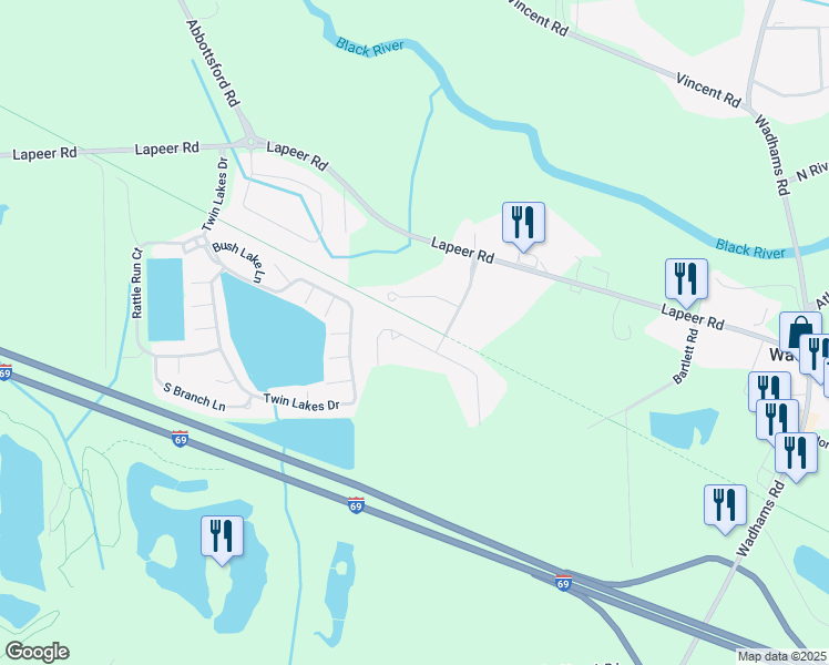 map of restaurants, bars, coffee shops, grocery stores, and more near 501-599,500-598 Bear Lake Court in Smiths Creek
