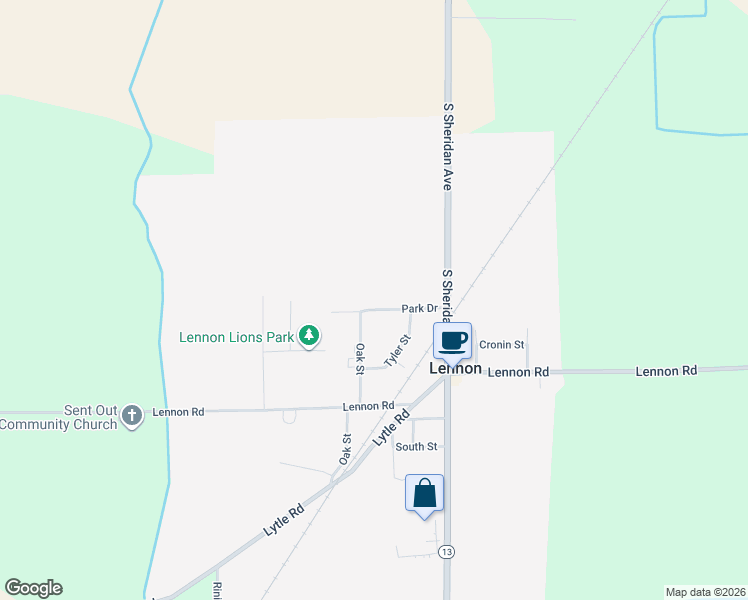 map of restaurants, bars, coffee shops, grocery stores, and more near 800 Oak Street in Lennon