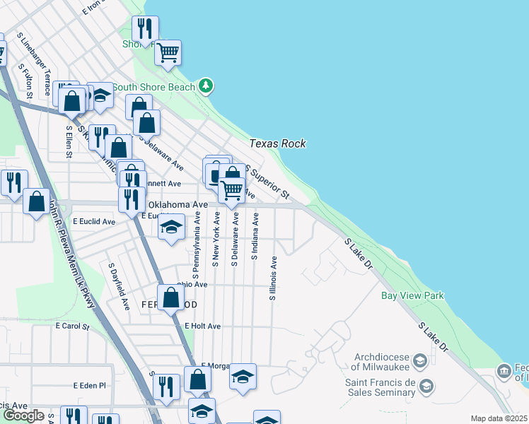 map of restaurants, bars, coffee shops, grocery stores, and more near 3073 South Wentworth Avenue in Milwaukee