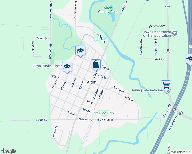 map of restaurants, bars, coffee shops, grocery stores, and more near 1101-1199 3rd Avenue in Alton
