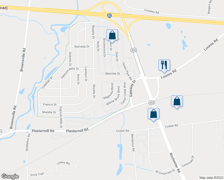 map of restaurants, bars, coffee shops, grocery stores, and more near Magnolia Bend in Farmington