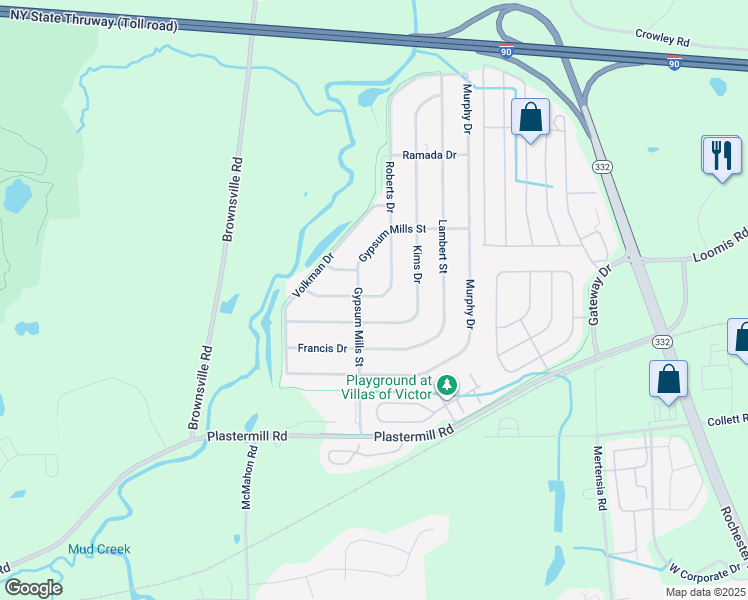 map of restaurants, bars, coffee shops, grocery stores, and more near 969 Gypsum Mills Street in Victor