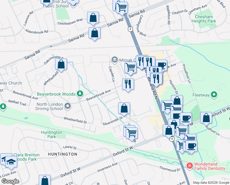 map of restaurants, bars, coffee shops, grocery stores, and more near in London