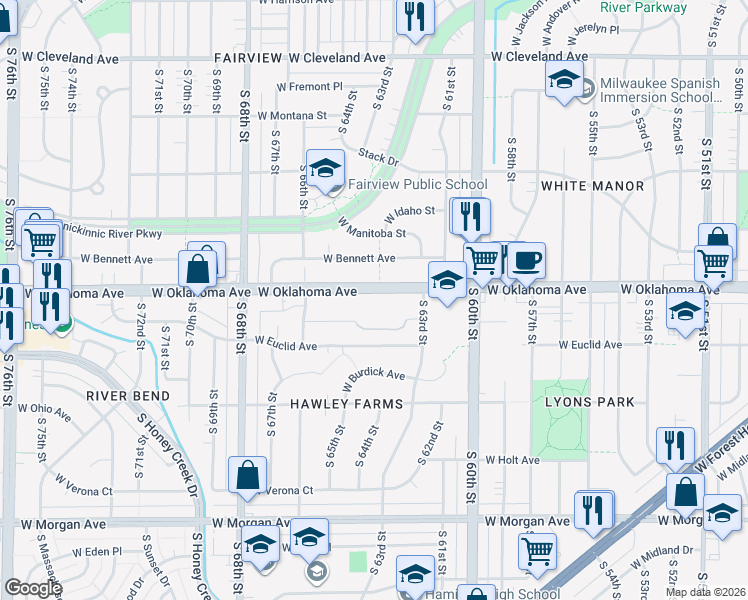 map of restaurants, bars, coffee shops, grocery stores, and more near in Milwaukee