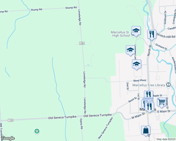 map of restaurants, bars, coffee shops, grocery stores, and more near 4480 Limeledge Road in Marcellus