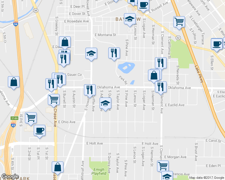 map of restaurants, bars, coffee shops, grocery stores, and more near 609 East Oklahoma Avenue in Milwaukee
