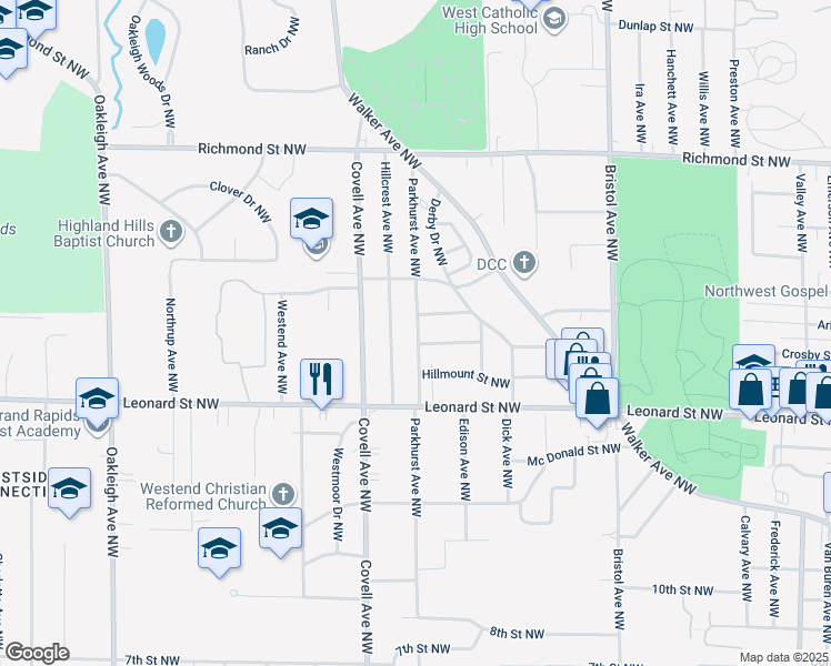 map of restaurants, bars, coffee shops, grocery stores, and more near in Grand Rapids