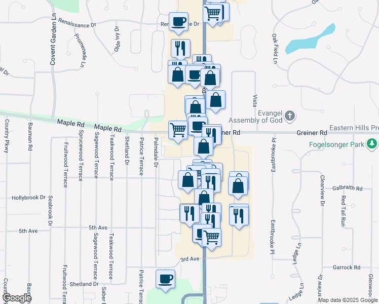 map of restaurants, bars, coffee shops, grocery stores, and more near 8100 Transit Road in Buffalo