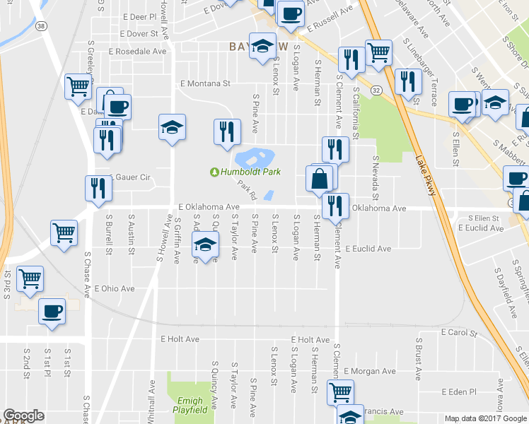 map of restaurants, bars, coffee shops, grocery stores, and more near 816 East Oklahoma Avenue in Milwaukee