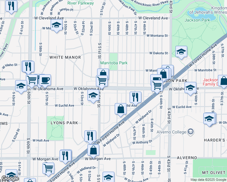 map of restaurants, bars, coffee shops, grocery stores, and more near 4930 West Oklahoma Avenue in Milwaukee