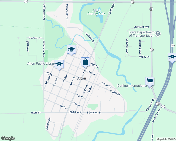 map of restaurants, bars, coffee shops, grocery stores, and more near 1101 3rd Avenue in Alton