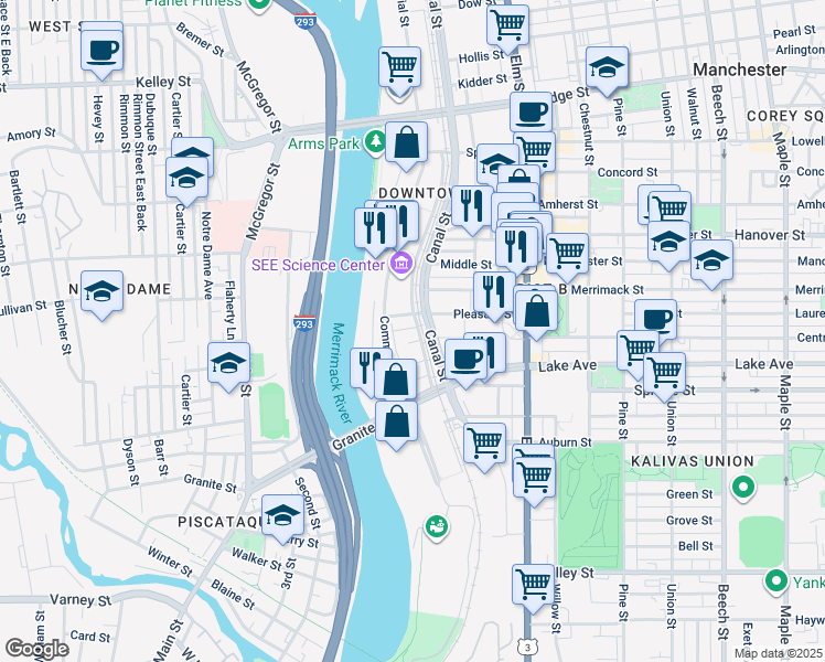 map of restaurants, bars, coffee shops, grocery stores, and more near 6 Mulsey Street in Manchester