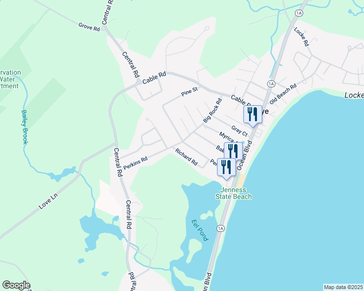 map of restaurants, bars, coffee shops, grocery stores, and more near 75 Perkins Road in Rye