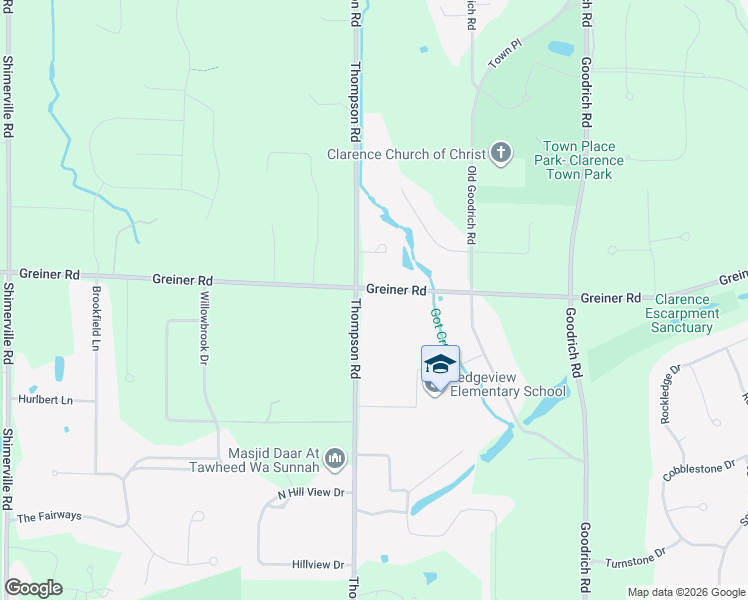 map of restaurants, bars, coffee shops, grocery stores, and more near 9245 Greiner Rd in Clarence