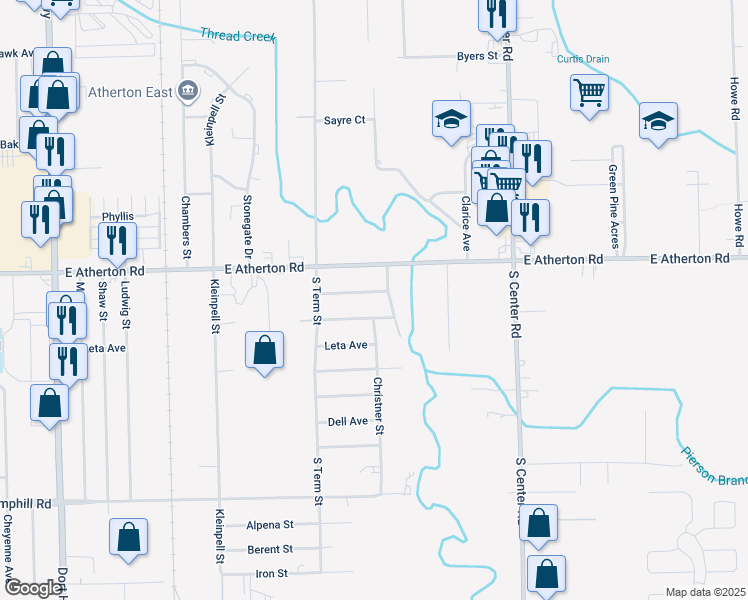 map of restaurants, bars, coffee shops, grocery stores, and more near 3358 Buckingham Avenue in Burton