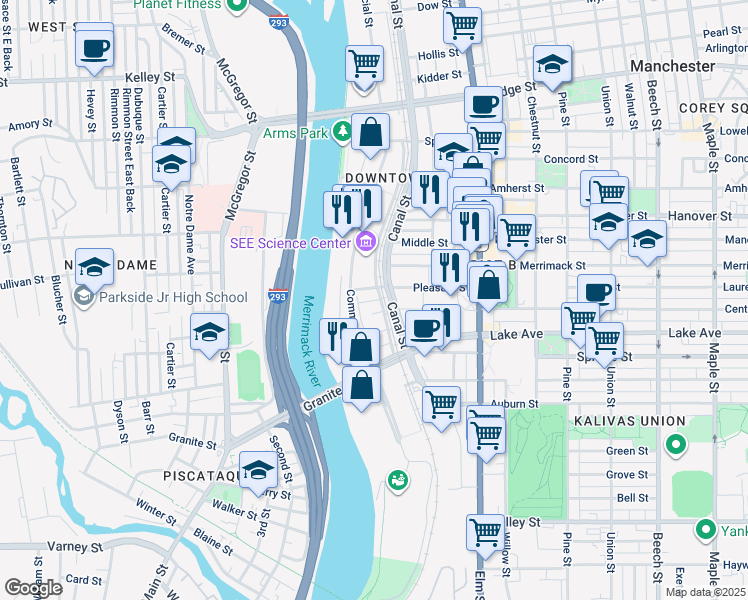 map of restaurants, bars, coffee shops, grocery stores, and more near 25 Mulsey Street in Manchester