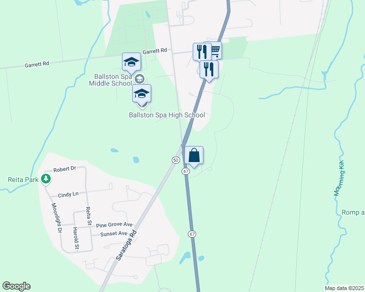 map of restaurants, bars, coffee shops, grocery stores, and more near Saratoga Road & Ballston Avenue in Ballston Spa