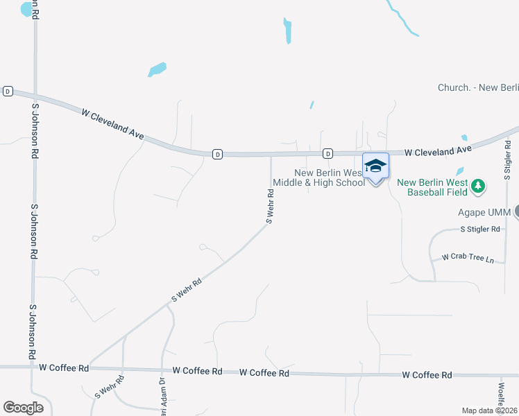 map of restaurants, bars, coffee shops, grocery stores, and more near 3085 South Wehr Road in New Berlin