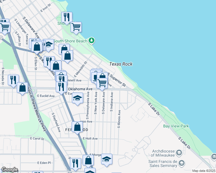 map of restaurants, bars, coffee shops, grocery stores, and more near 3073 South Wentworth Avenue in Milwaukee