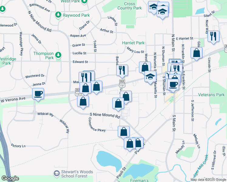 map of restaurants, bars, coffee shops, grocery stores, and more near 507 West Verona Avenue in Verona