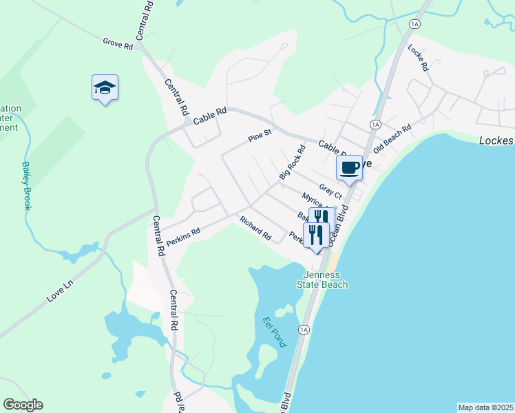 map of restaurants, bars, coffee shops, grocery stores, and more near 75 Perkins Road in Rye