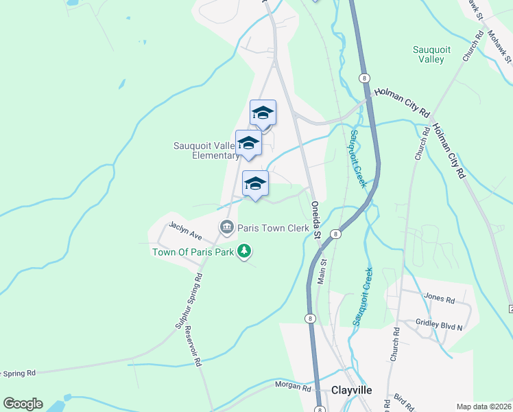 map of restaurants, bars, coffee shops, grocery stores, and more near 2601 Oneida Street in Sauquoit