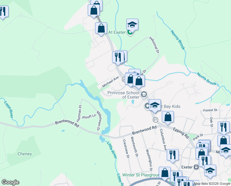 map of restaurants, bars, coffee shops, grocery stores, and more near 5 Colcord Pond Drive in Exeter