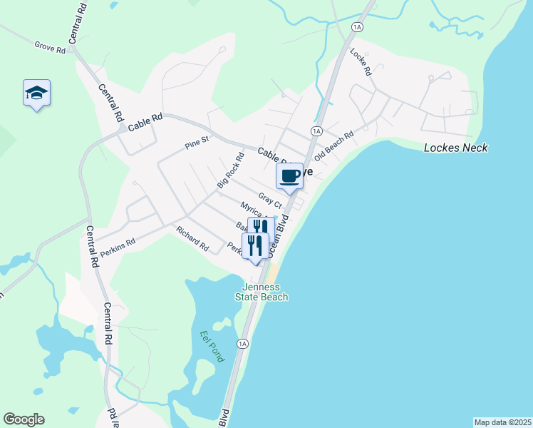 map of restaurants, bars, coffee shops, grocery stores, and more near 15 Myrica Avenue in Rye