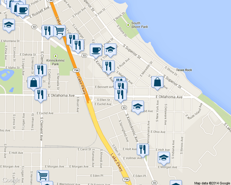map of restaurants, bars, coffee shops, grocery stores, and more near 3087 S Kinnickinnic Ave in Milwaukee