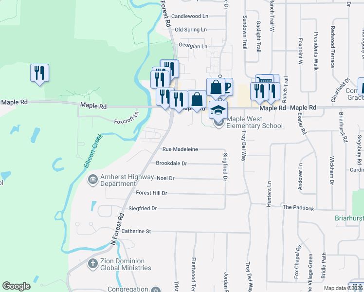 map of restaurants, bars, coffee shops, grocery stores, and more near 62 Rue Madeleine in Buffalo