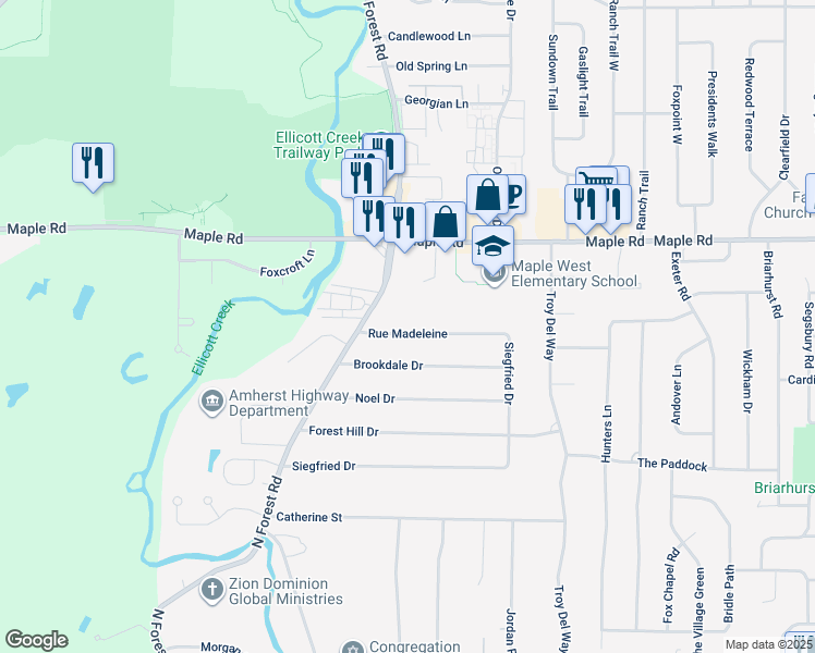 map of restaurants, bars, coffee shops, grocery stores, and more near 62 Rue Madeleine in Buffalo