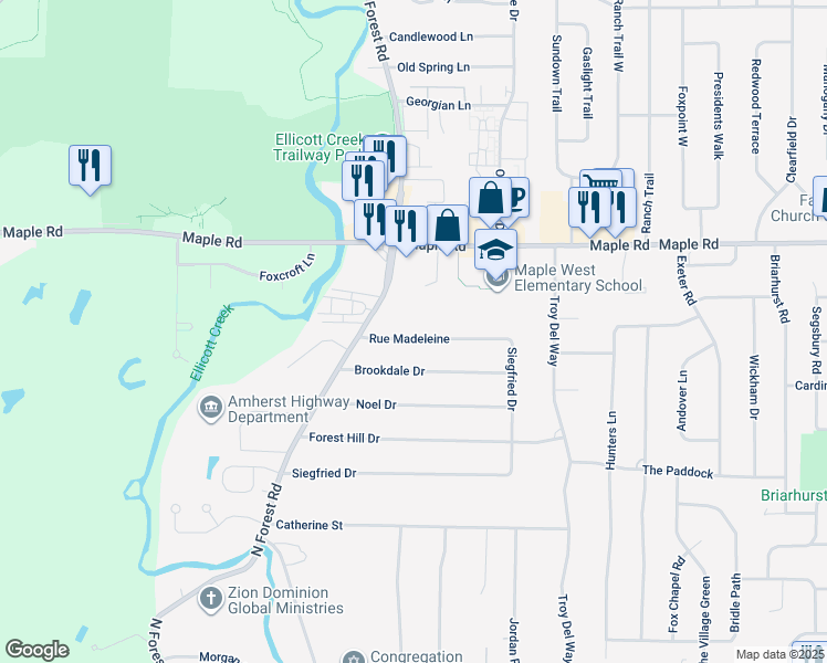 map of restaurants, bars, coffee shops, grocery stores, and more near 62 Rue Madeleine in Buffalo