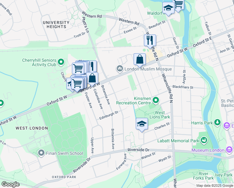 map of restaurants, bars, coffee shops, grocery stores, and more near 200 Cambridge Street in London