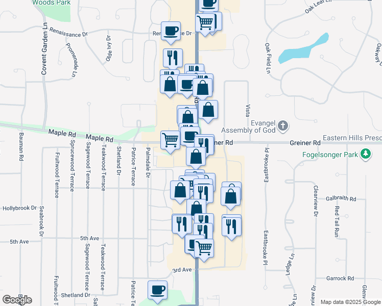 map of restaurants, bars, coffee shops, grocery stores, and more near 8100 Transit Road in Buffalo