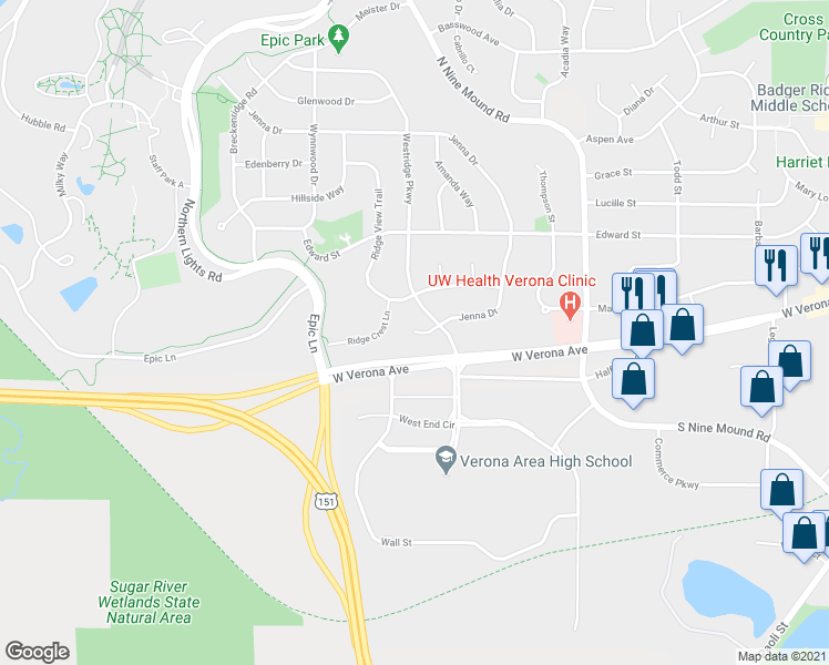 map of restaurants, bars, coffee shops, grocery stores, and more near 826 Jenna Court in Verona