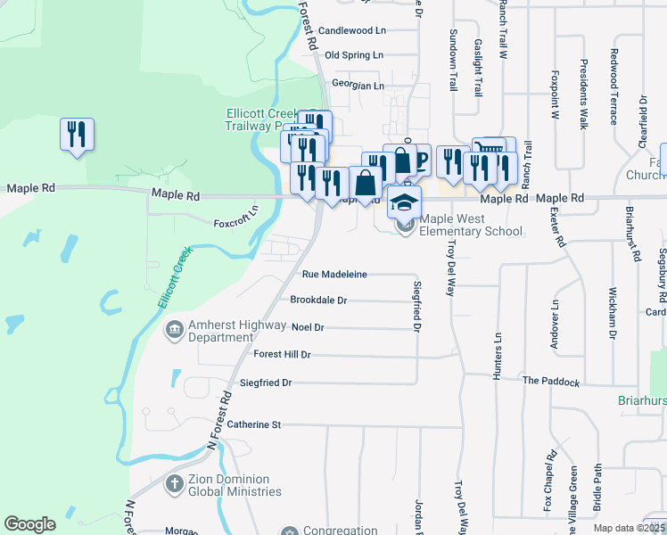 map of restaurants, bars, coffee shops, grocery stores, and more near 62 Rue Madeleine in Buffalo