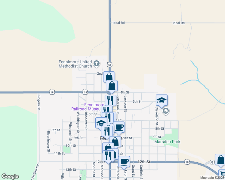 map of restaurants, bars, coffee shops, grocery stores, and more near 325 Lincoln Avenue in Fennimore